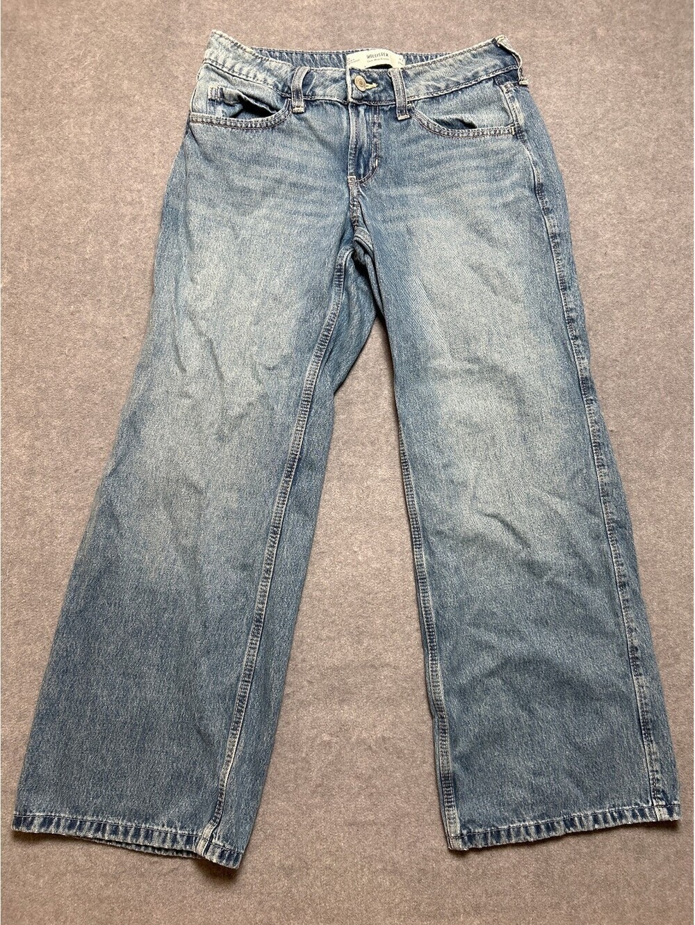 Hollister Low Rise Y2K Baggy Jeans Womens W25 Short Light Wash Wide Leg Denim
